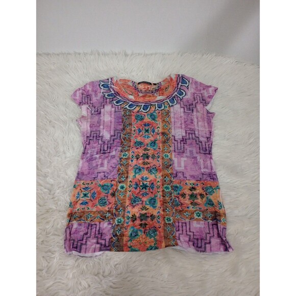 Ladies Misses Notations Purple Pink Blue  Top Sz S Short Sleeve - Picture 1 of 8